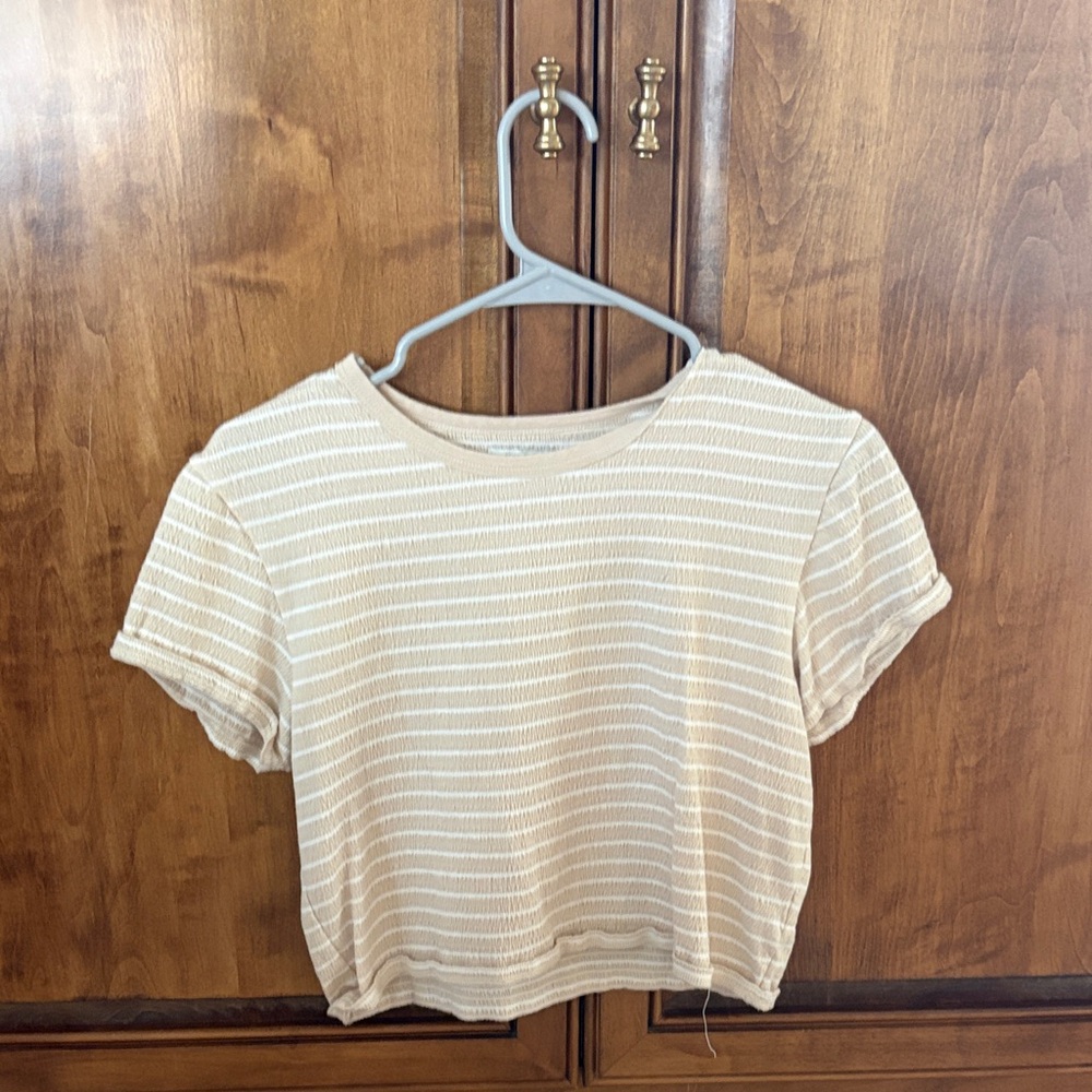 American Eagle Outfitters Cream Striped Crop Top